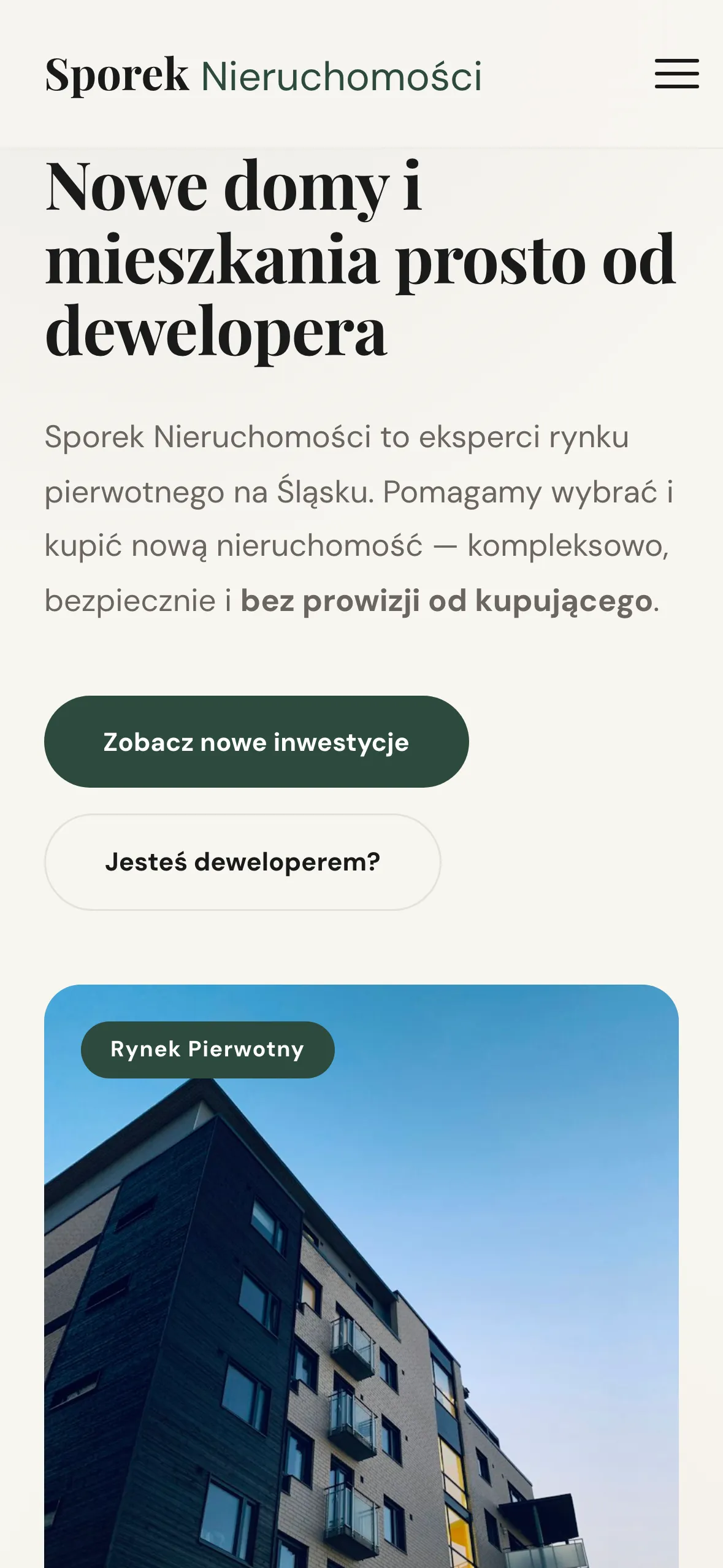 Strona Sporek Nieruchomości, Śląsk – wersja mobilna